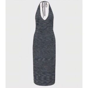 Rumored Blue Halter Knit Bodycon Midi S Dress Open Back Resort Vacation Coastal